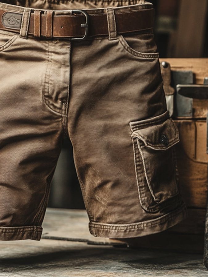 Belted Cargo Shorts for Men - View 5