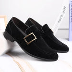 Buckle Strap Suede Loafers for Men - Black