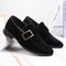 Buckle Strap Suede Loafers for Men - Black