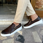 Buckle Strap Leather Slip-On Sneakers for Men - View 3