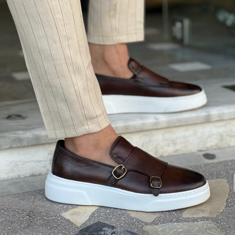 Buckle Strap Leather Slip-On Sneakers for Men - View 5
