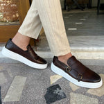 Buckle Strap Leather Slip-On Sneakers for Men - View 6