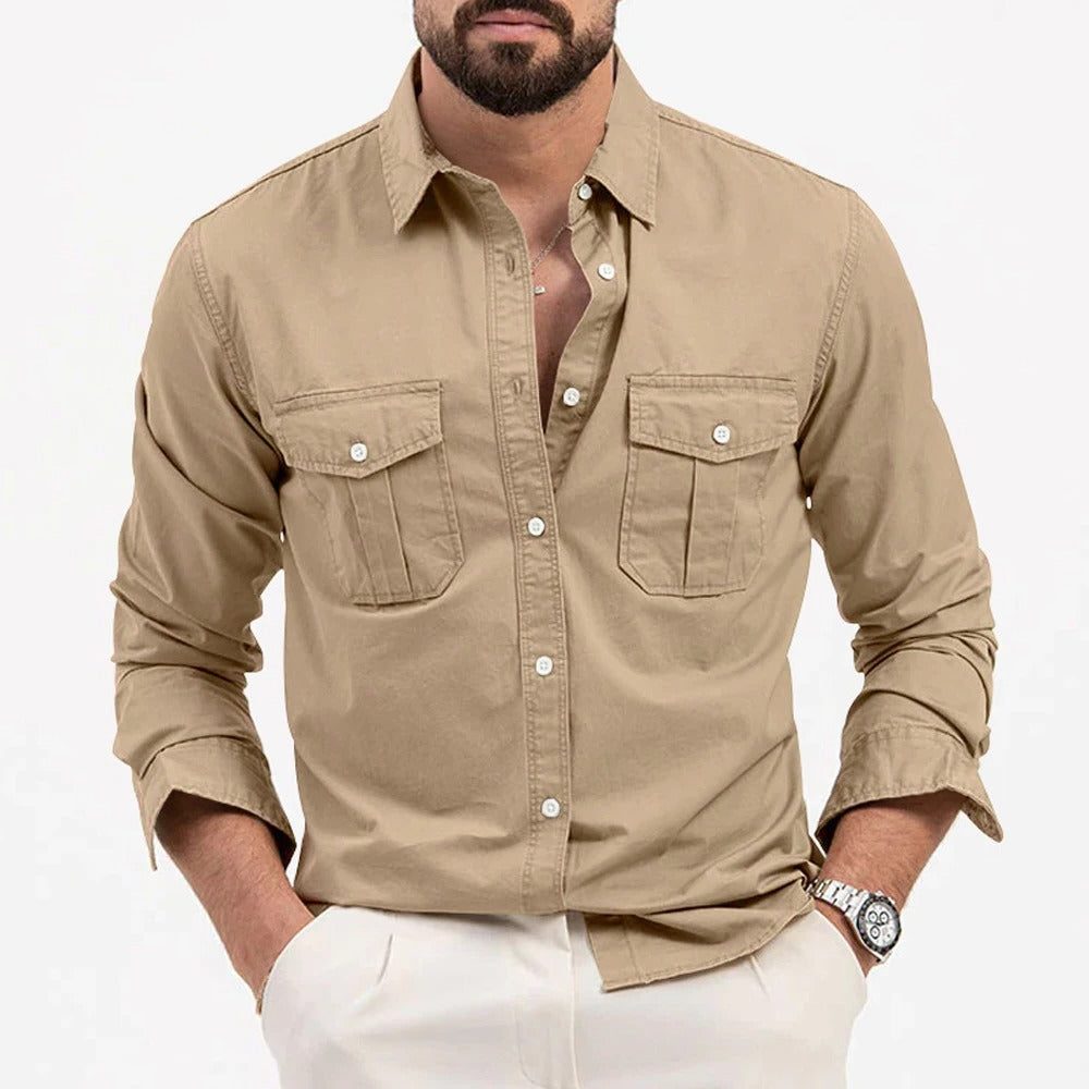 Button-Down Cargo Shirt for Men - Khaki