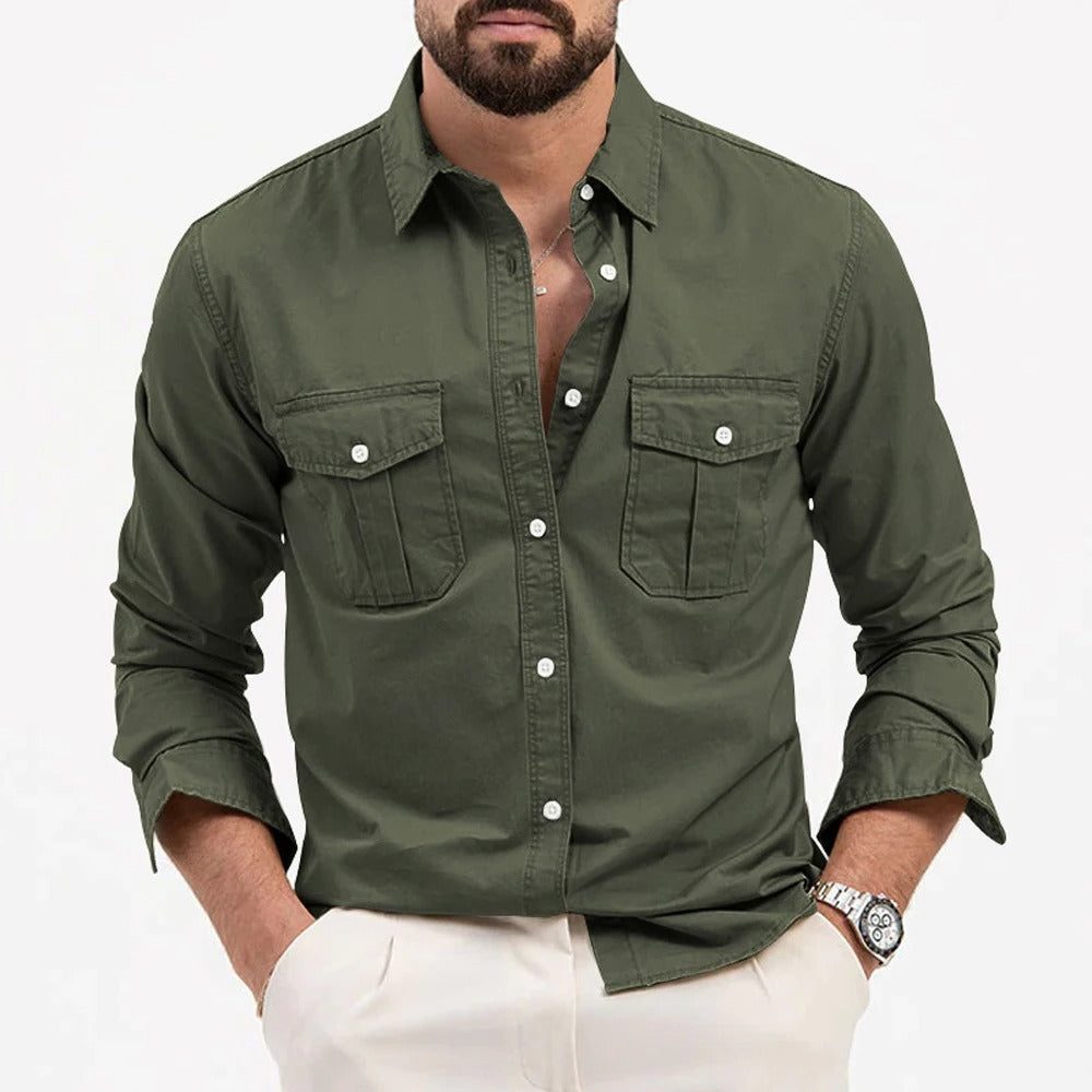 Button-Down Cargo Shirt for Men - Army Green