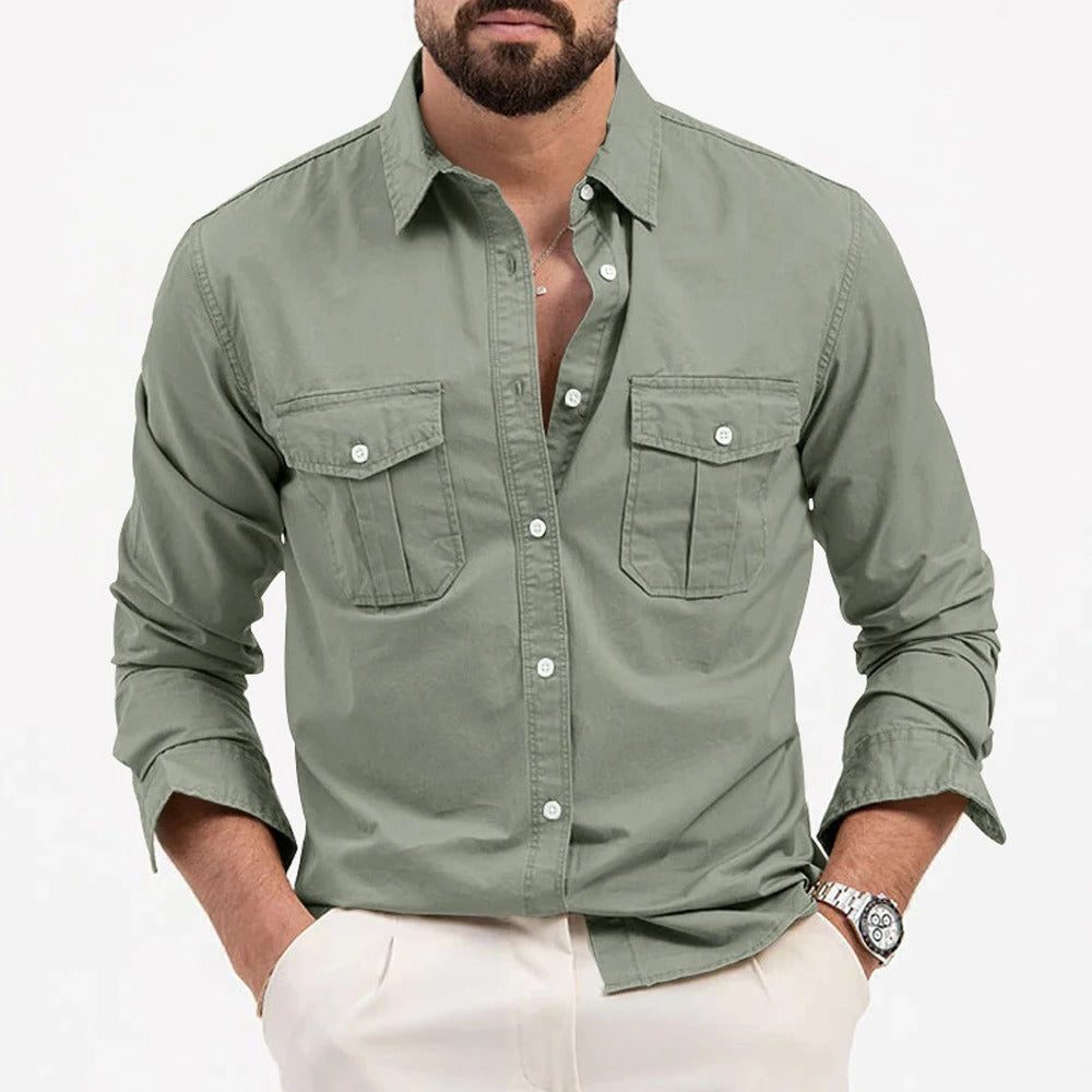Button-Down Cargo Shirt for Men - Light Green