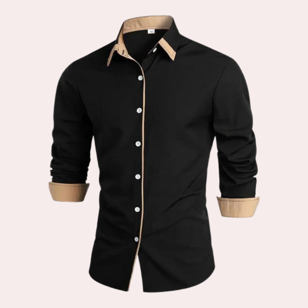Button-Down Contrast Cuff Long Sleeve Shirt for Men