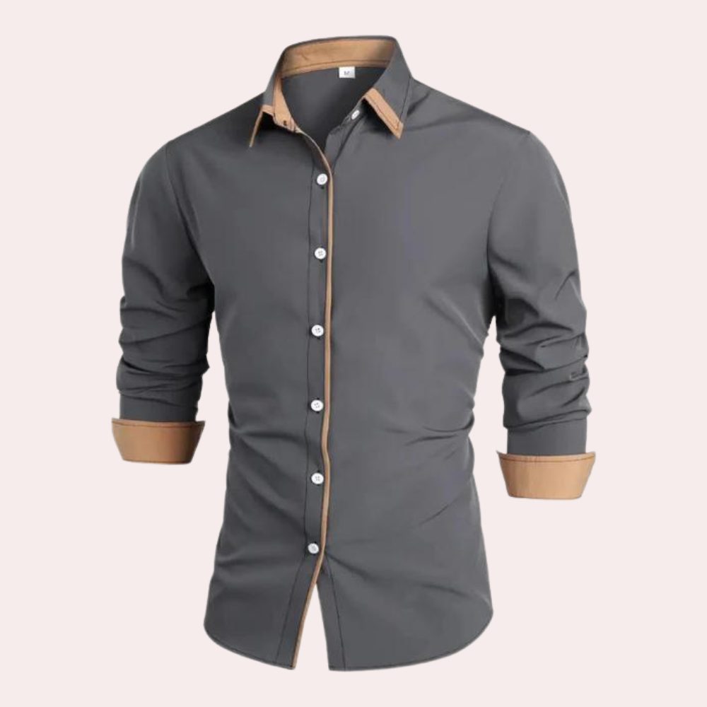 Button-Down Contrast Cuff Long Sleeve Shirt for Men - Gray