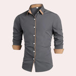 Button-Down Contrast Cuff Long Sleeve Shirt for Men - Gray