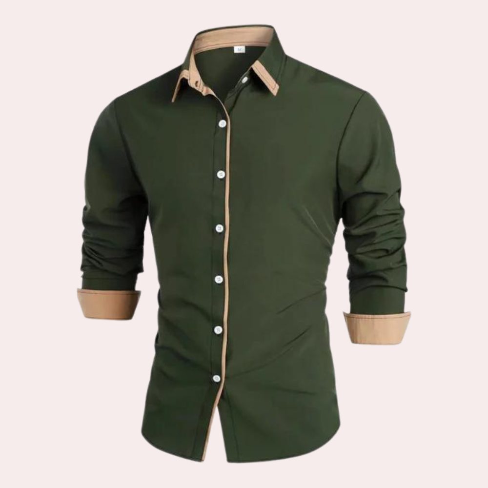 Button-Down Contrast Cuff Long Sleeve Shirt for Men - Green