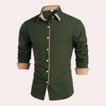 Button-Down Contrast Cuff Long Sleeve Shirt for Men - Green