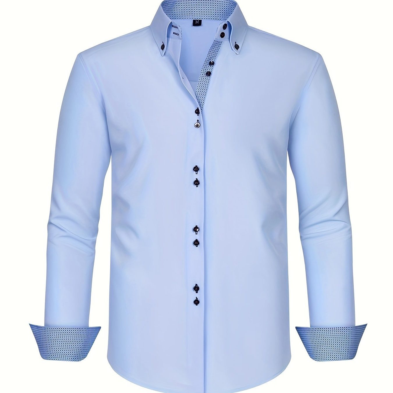 Button-Down Contrast Cuff Shirt for Men - Light Blue