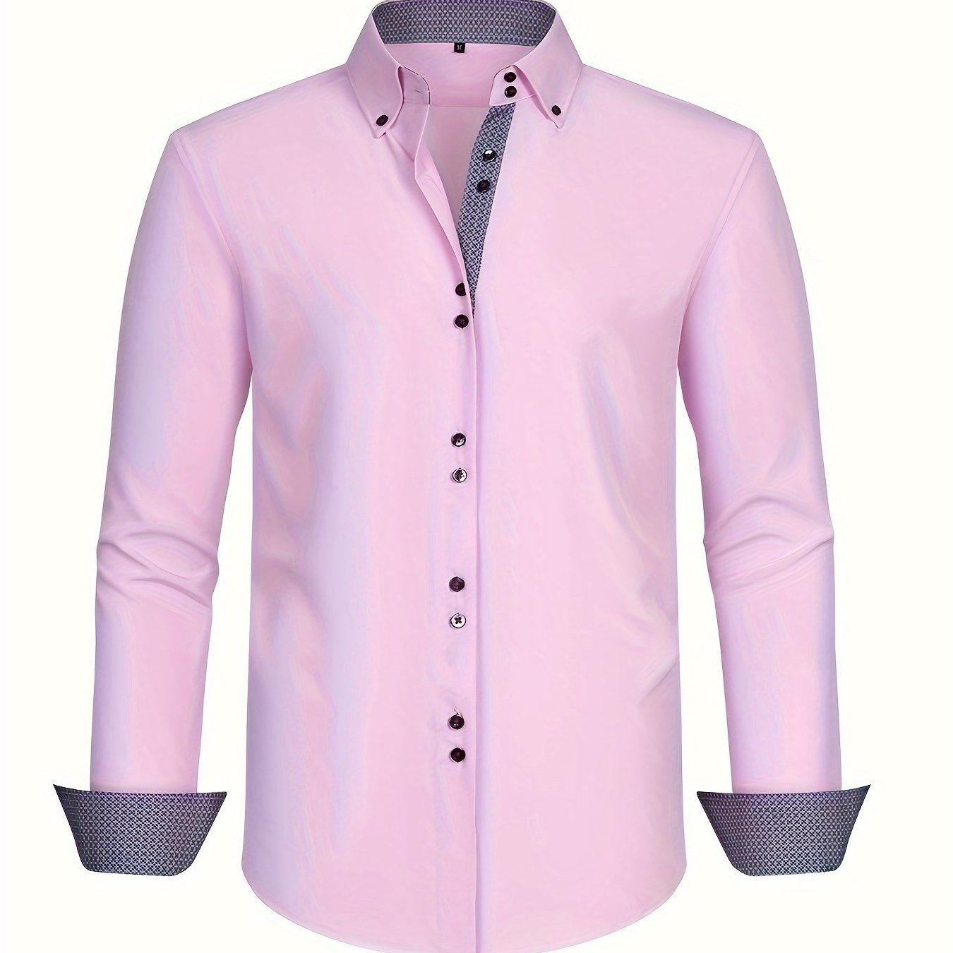 Button-Down Contrast Cuff Shirt for Men - Pink