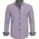 Button-Down Contrast Cuff Shirt for Men - Gray