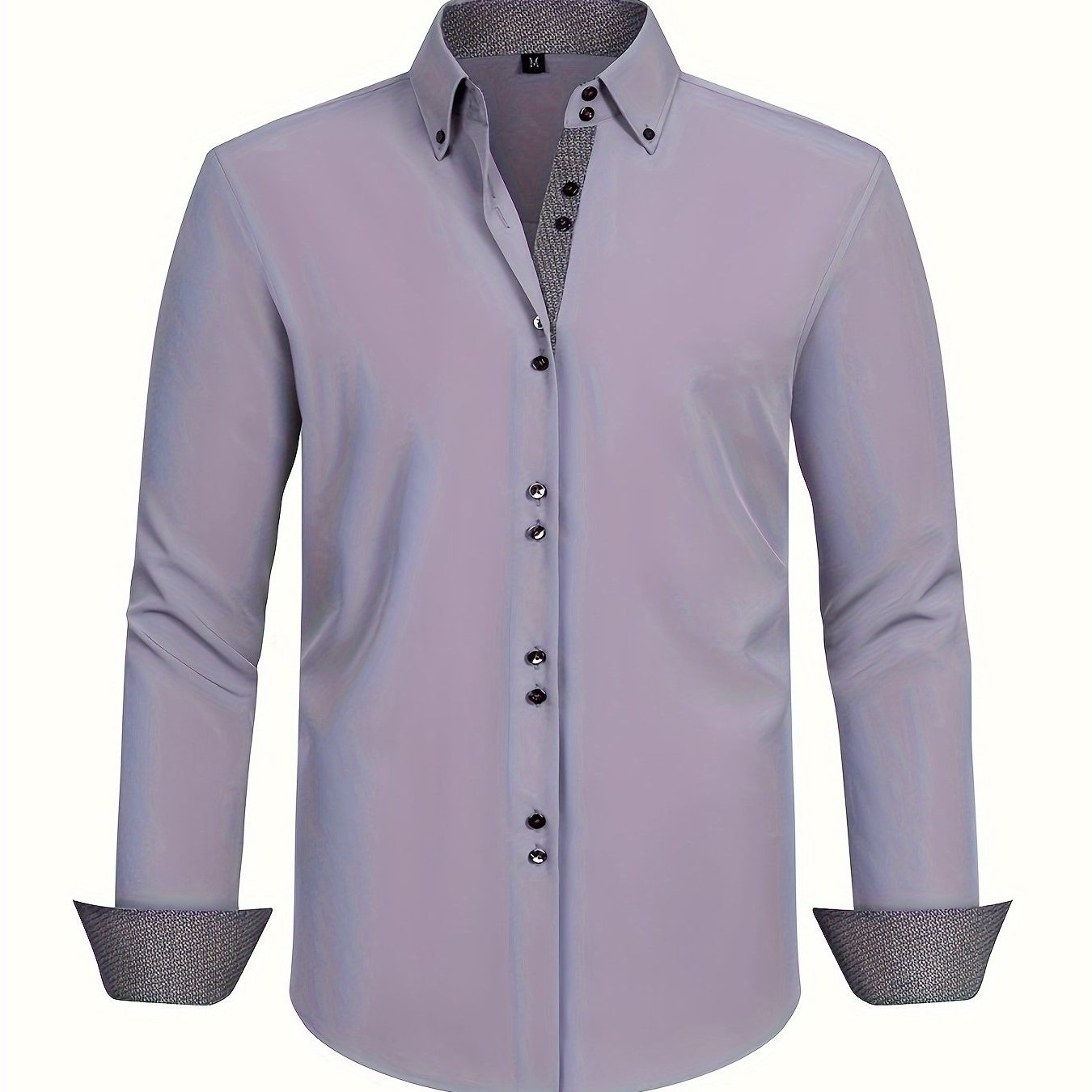 Button-Down Contrast Cuff Shirt for Men - Gray