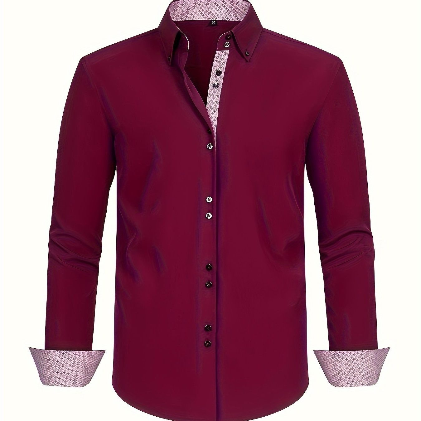 Button-Down Contrast Cuff Shirt for Men - Burgundy