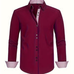 Button-Down Contrast Cuff Shirt for Men - Burgundy