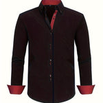 Button-Down Contrast Cuff Shirt for Men - Black