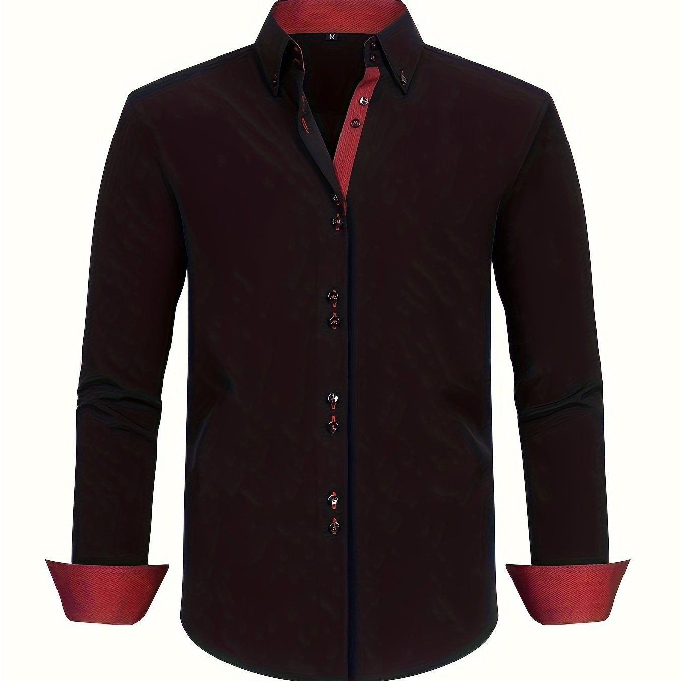 Button-Down Contrast Cuff Shirt for Men - Black