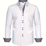 Button-Down Contrast Cuff Shirt for Men - White