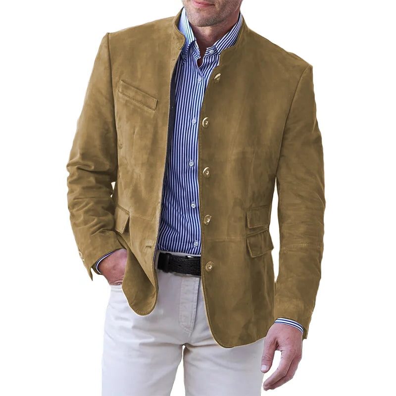 Button-Down Suede Blazer for Men - Khaki