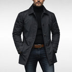 Button-Down Lapel Coat for Men - Black