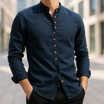 Button-Down Linen Cotton Shirt for Men - Navy Blue