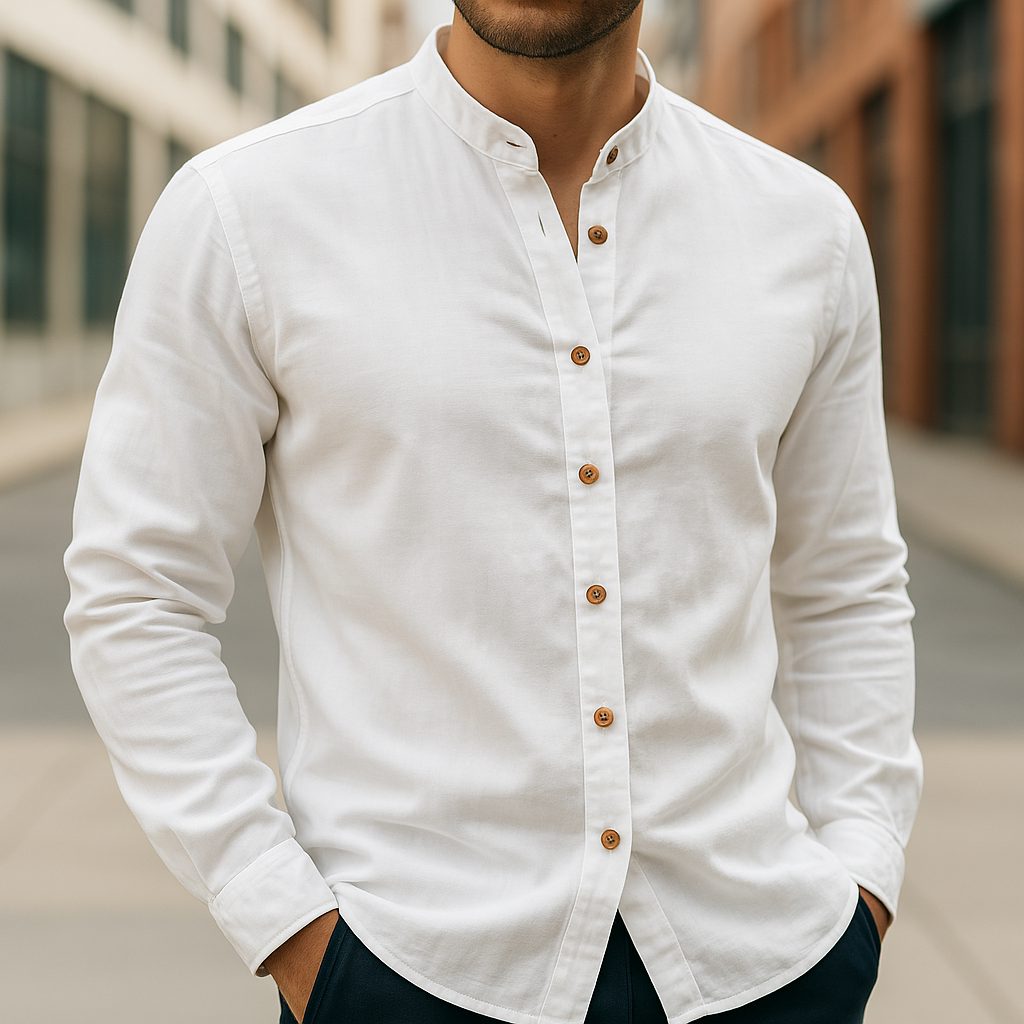 Button-Down Linen Cotton Shirt for Men - White