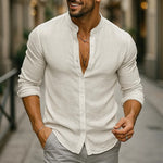 Button-Down Linen Long Sleeve Shirt for Men