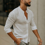 Button-Down Linen Long Sleeve Shirt for Men - View 2