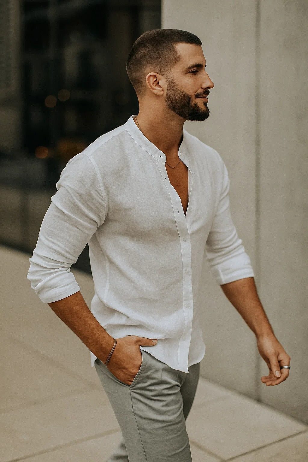 Button-Down Linen Long Sleeve Shirt for Men - View 2