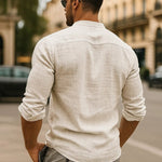 Button-Down Linen Long Sleeve Shirt for Men - View 3