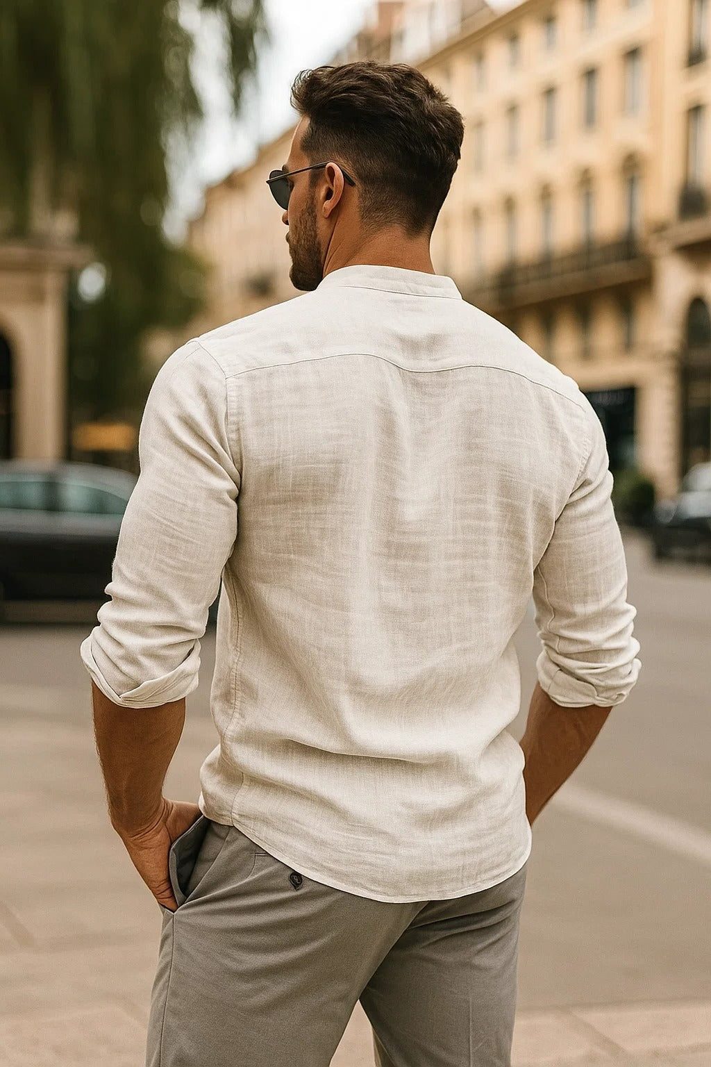 Button-Down Linen Long Sleeve Shirt for Men - View 3