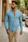 Button-Down Linen Long Sleeve Shirt for Men - Light Blue