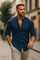 Button-Down Linen Long Sleeve Shirt for Men - Blue
