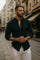 Button-Down Linen Long Sleeve Shirt for Men - Black
