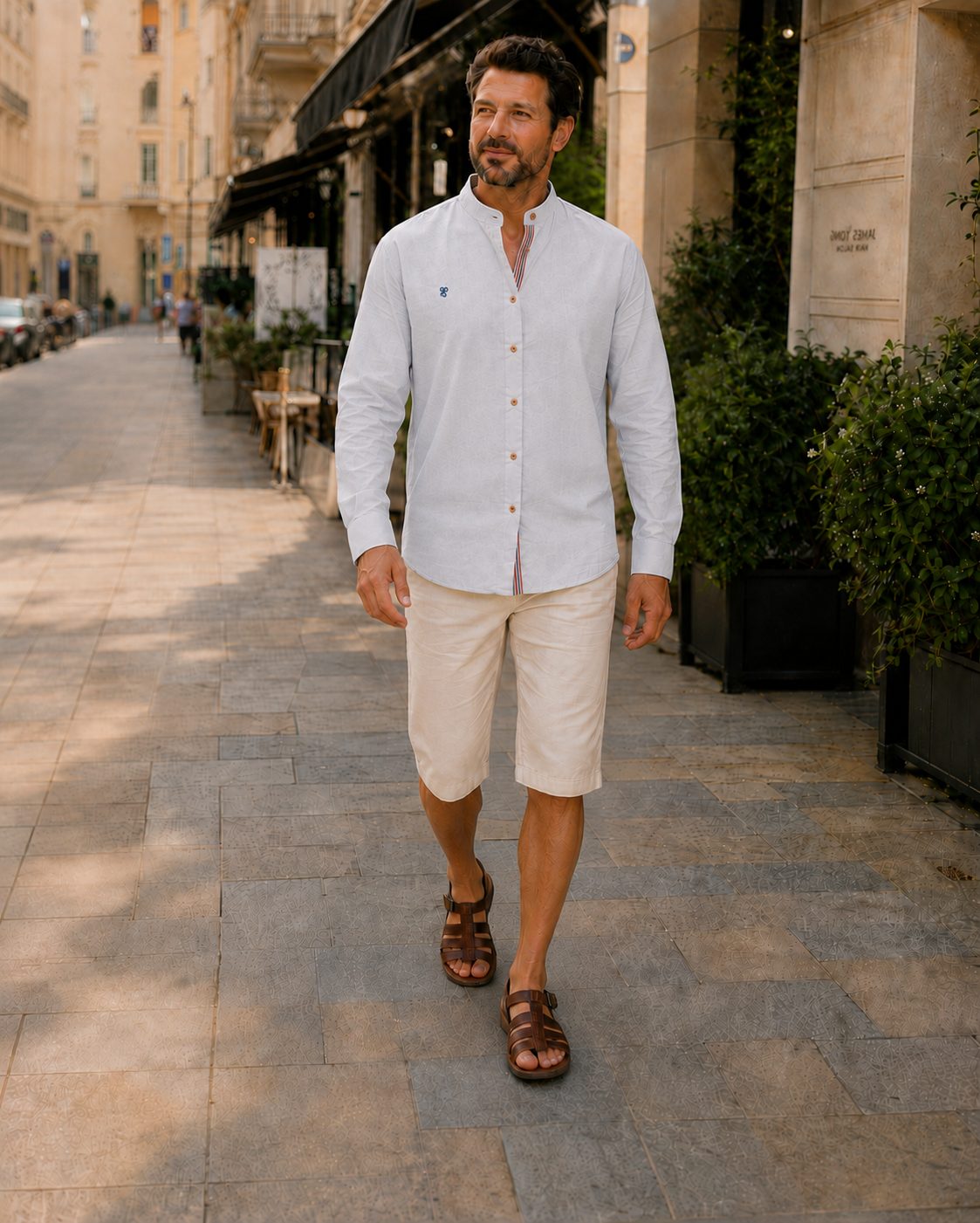 Button-Down Linen Shirt for Men - Grau