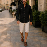 Button-Down Linen Shirt for Men - Schwarz
