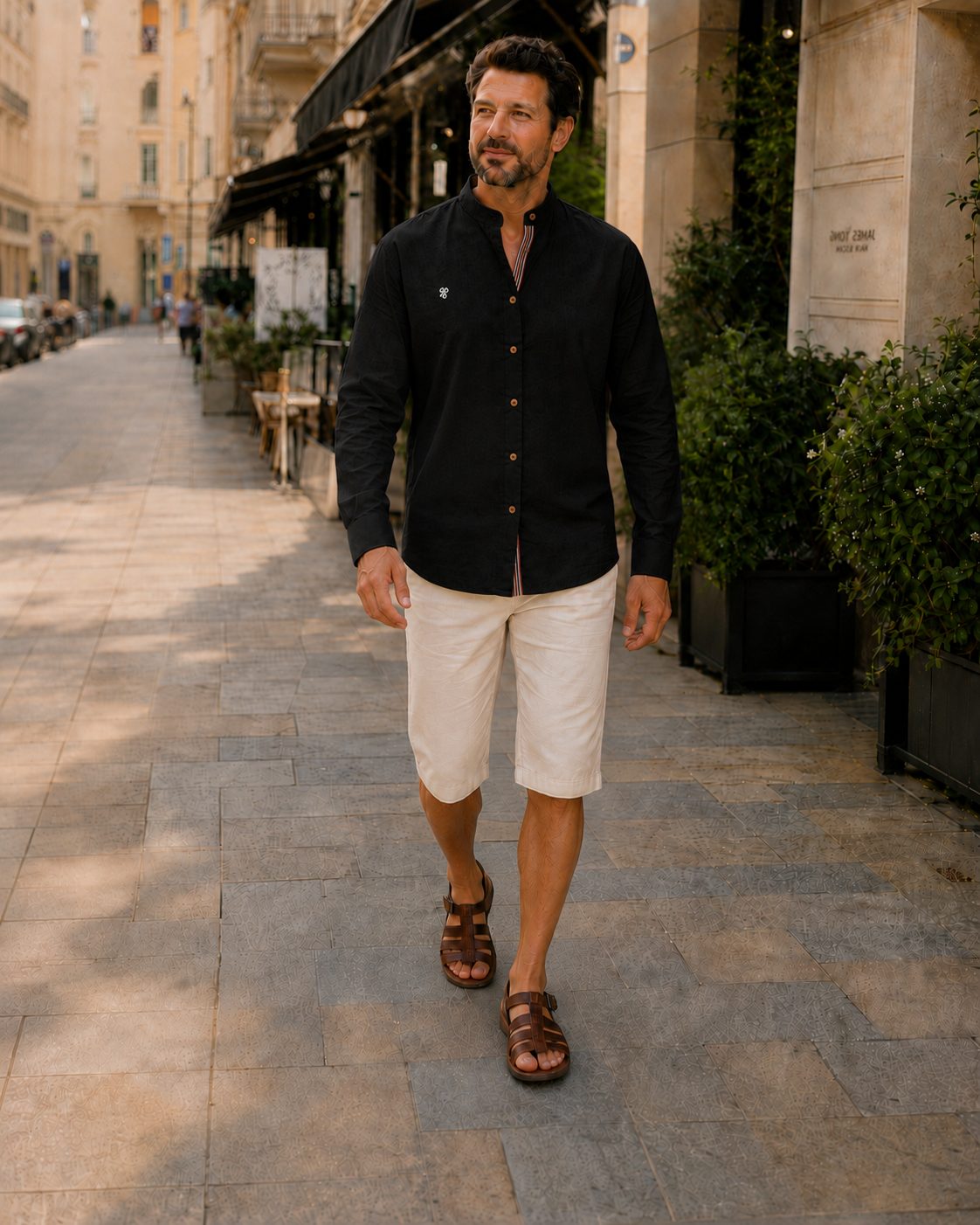 Button-Down Linen Shirt for Men - Schwarz