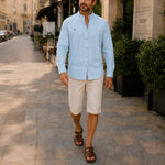 Button-Down Linen Shirt for Men - Hellblau