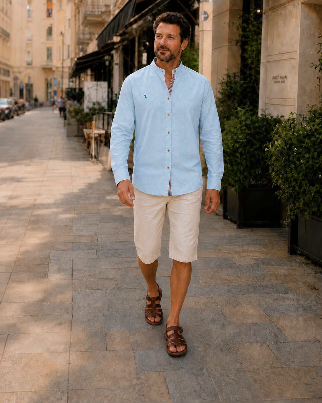 Button-Down Linen Shirt for Men - Hellblau