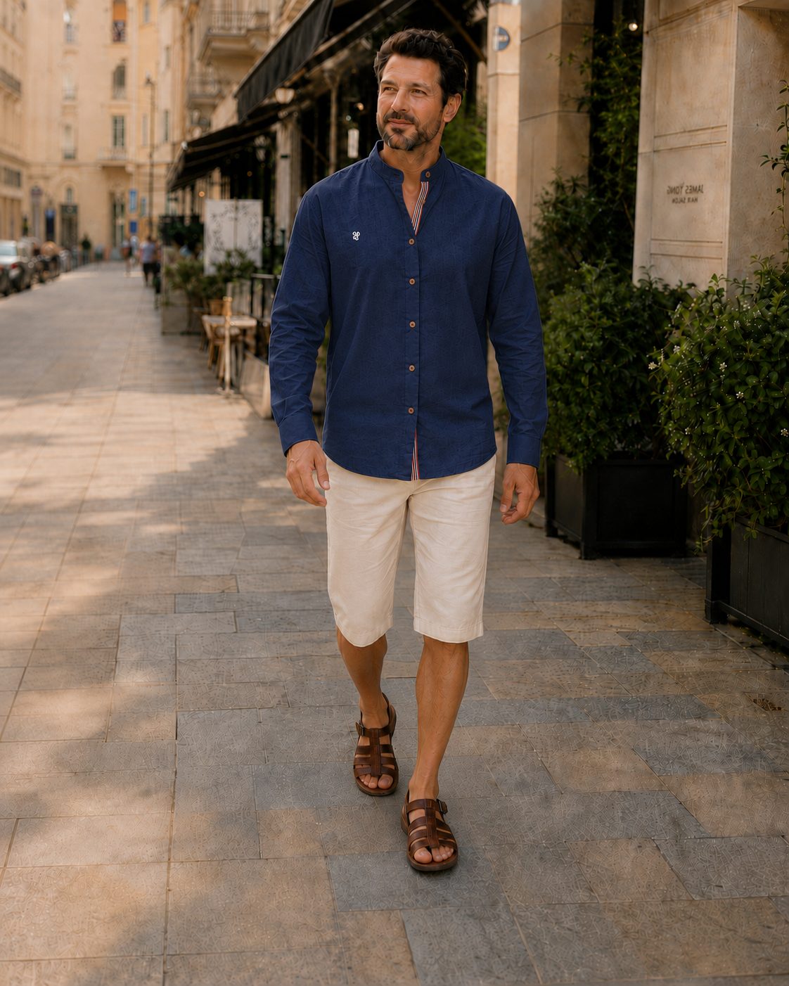 Button-Down Linen Shirt for Men - Navy Blau