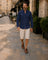 Button-Down Linen Shirt for Men - Navy Blau