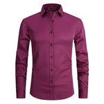 Button-Down Long Sleeve Stretch Shirt for Men - Burgunderrot