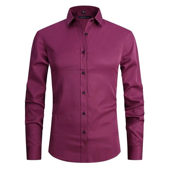Button-Down Long Sleeve Stretch Shirt for Men - Burgunderrot