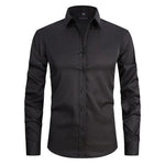 Button-Down Long Sleeve Stretch Shirt for Men - Schwarz