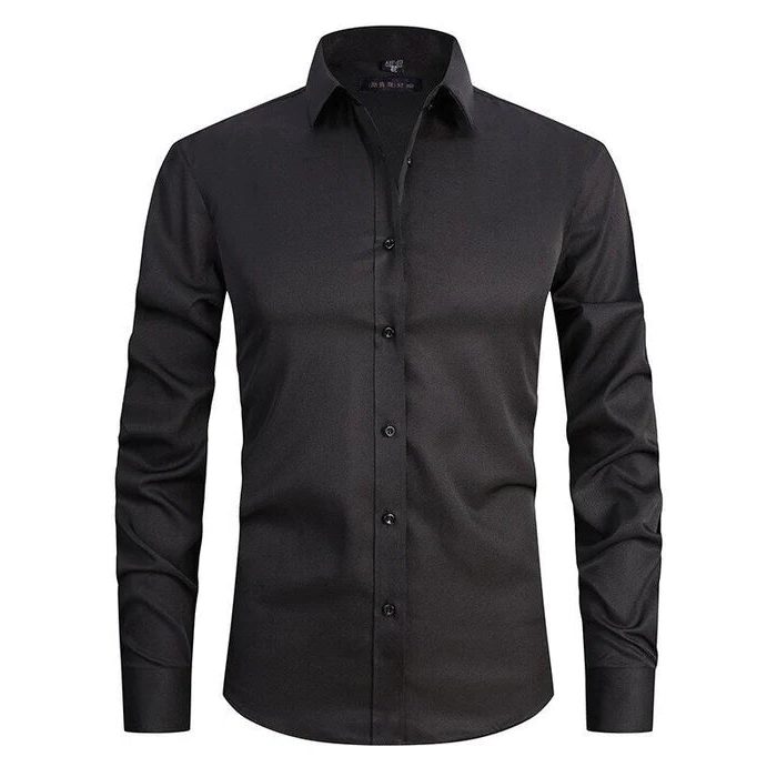 Button-Down Long Sleeve Stretch Shirt for Men - Schwarz