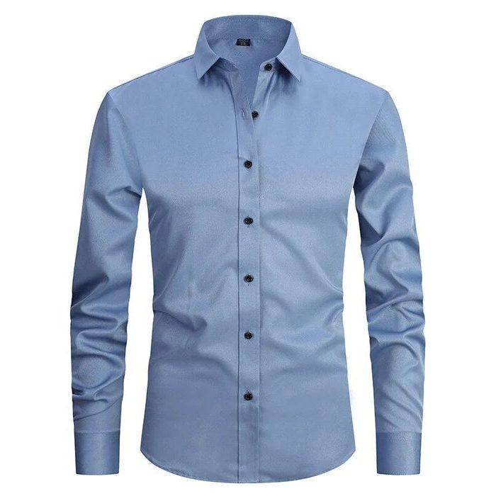 Button-Down Long Sleeve Stretch Shirt for Men - Hellblau