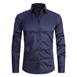 Button-Down Long Sleeve Stretch Shirt for Men - Marineblau