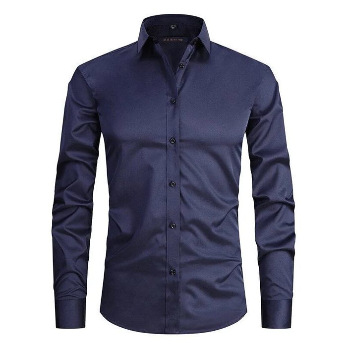 Button-Down Long Sleeve Stretch Shirt for Men - Marineblau