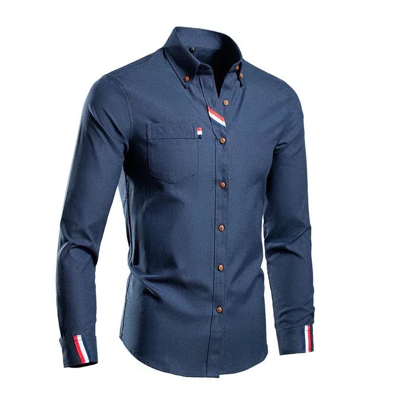 Button-Down Pointed Collar Shirt for Men - Dark Blue